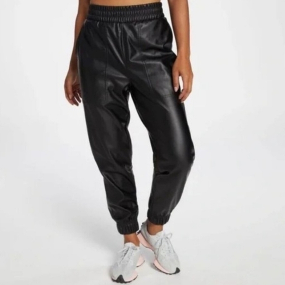 Calia Pants - CALIA Women's Black Faux Leather High Rise Joggers‎ MED NWT Whimsygoth Travel